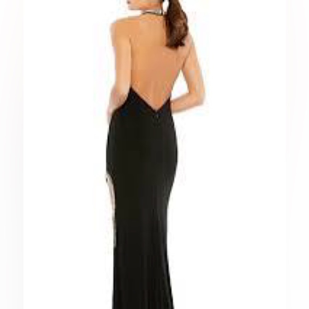 Mac Duggal Black Halter Gown with High Slit & Rhinestone Accents – Size 6 (NWT) - Picture 5 of 5